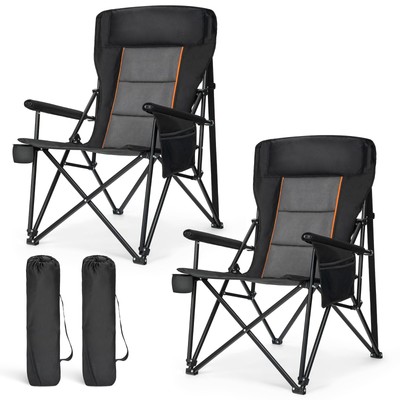 LET'S CAMP Oversized Camping Chairs 29.52'' High Back Heavy Twin Pack, Black 