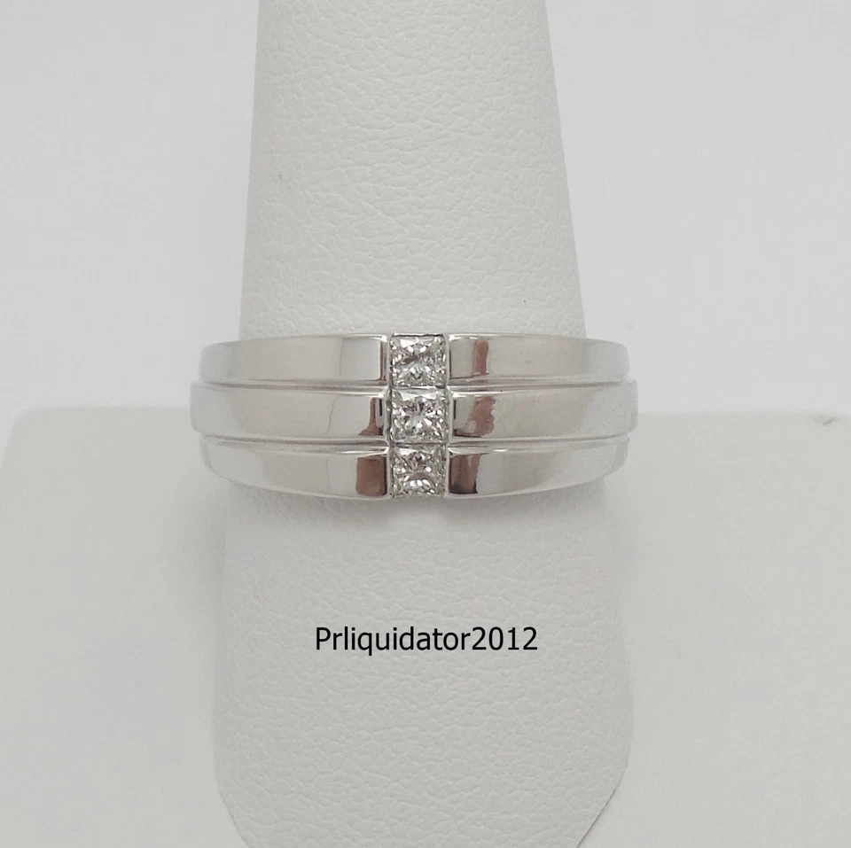ANILLO NUPCIAL DE ORO BLANCO DE 10 K ALIANZA DE BODA DE DIAMANTES PRINCESA NATURAL DE 1/3 QUILATES PARA HOMBRES Foto 2 de 4