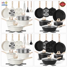 12 Pots & Pans Set Non Stick, Granite Induction Cookware, Safe Non-Toxic Kitchen