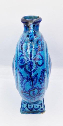 19TH CENTURY INDIAN MULTAN BLUE POTTERY MOON FLASK / VASE - Picture 4 of 6
