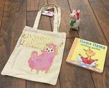 “No Prob Llama” Fabric Canvas Juniors Girls Youth Tote Bag Book & Mini Plush