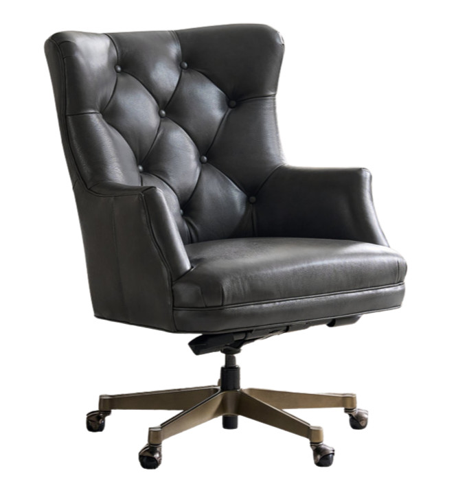 Genuine Leather Wingback Tufted Swivel Tilt Office Bronze Base