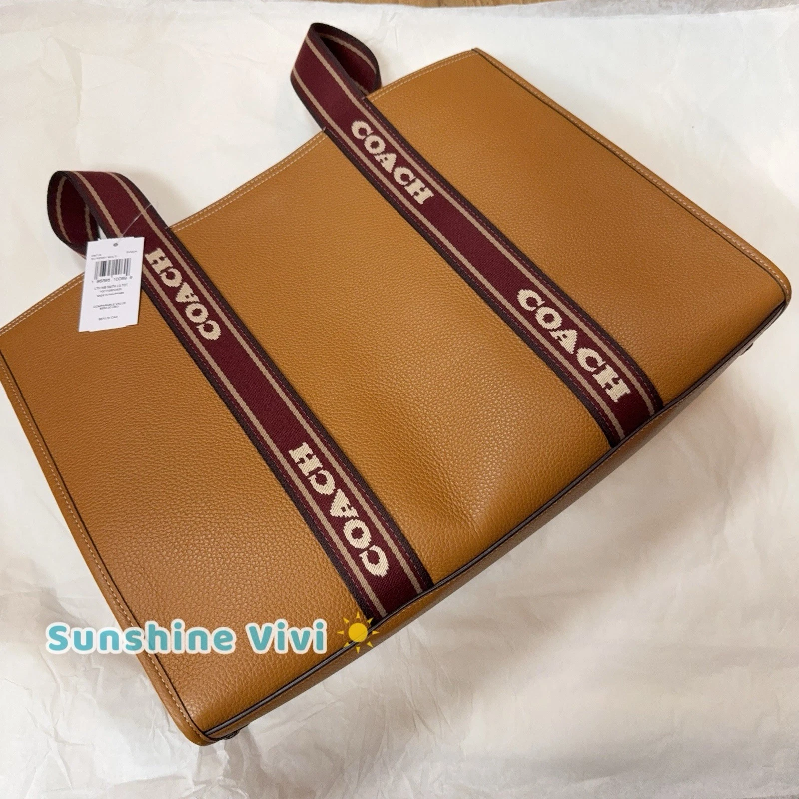 Borsa Coach grande Smith nuova con etichette in pelle di ciottoli CM716 penny multi marrone