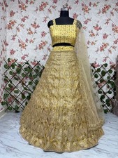 Gold Net Lehenga Choli Set Heavy Sequin Embroidery Designer Wedding Party Wear