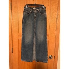 Vintage 90s Calvin Klein Cotton Denim Maxi Skirt Blue Sandblast Wash Front Slit