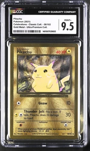 2021 Celebrations UPC - Classic Coll. GOLD METAL Pikachu #58/102 CGC 9.5 Mint+