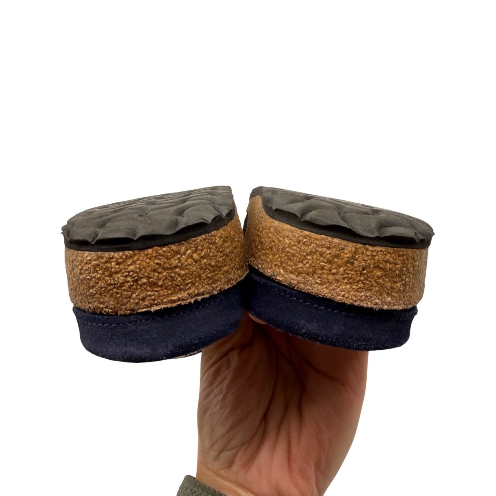 Birkenstock Buckley Navy Blue Suede Leather Soft Footbed Shearling Lined Clogs 9 image 10