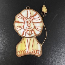 Vintage Lion Stained Glass Sun Catcher Copper Tone