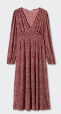 MANGO Printed Textured Dress V-neck Red & White Size M NWOT