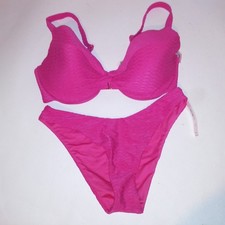 Victoria Secret Swim Bikini 36DD Top Medium Bottom Push Up Pink Brazilian New