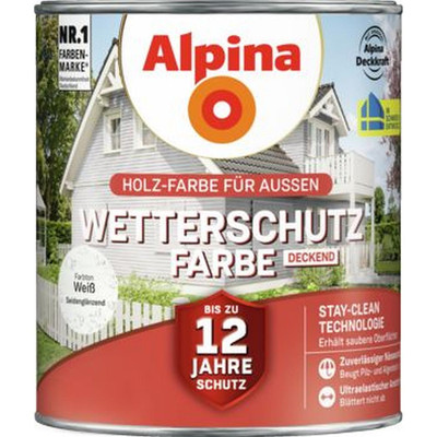 Alpina Wetterschutzfarbe deckend Außen Holzschutzfarbe seidenmatt weiß 4L