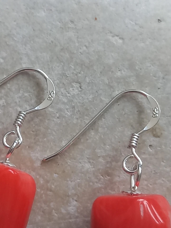 Red/Orange Bamboo Coral Freeform Earrings - 925 Sterling Silver - Free P&P - Image 3 of 3