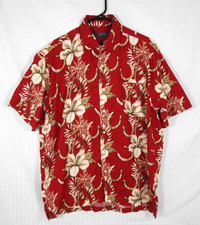 Men's Roper Hawaiian Floral Western Horseshoes Button Short Sleeve Shirt M/L