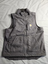 Carhartt Sherpa Lined Duck Canvas Vest Mens Size Large Gray Workwear 104277 GVL
