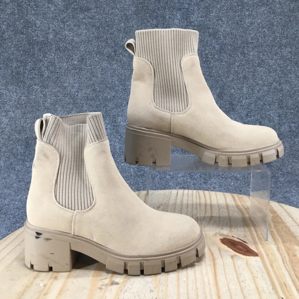 MIA Botas Mujer 6 Beige Plataforma Chelsea Botines Gamuza Suela Tacones Tirar Foto 2 de 4