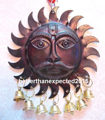 Doré Style Antique Laiton Soleil Visage Ornement Masque Tenture Murale