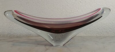 Glasschale Schale Josef Hospodka Chribska Kunstglas Czech himbeerfarben 2011 g