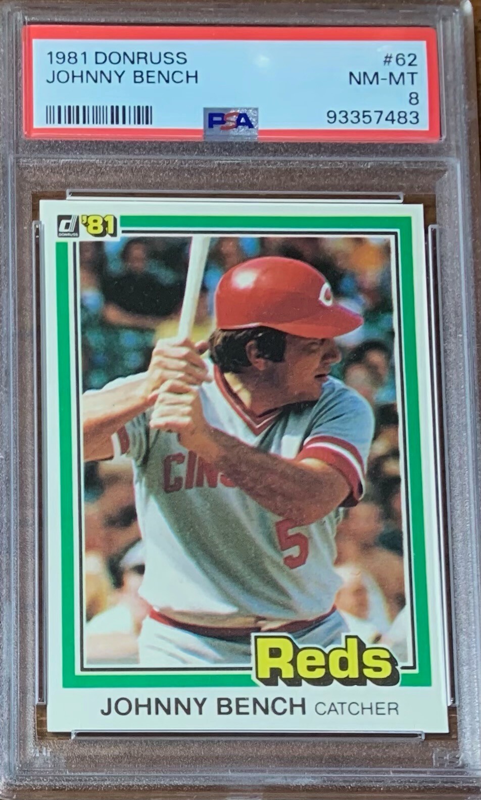 1981 Donruss Baseball #62 Johnny Bench Cincinnati Reds PSA 8 Perfectly Centered