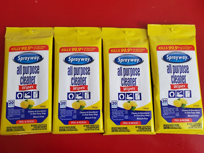 4 Packs of Sprayway all purpose cleaner wipes (20-Count Package) Lemon Scent