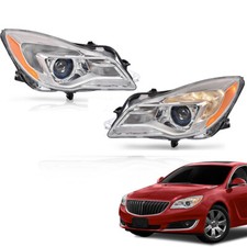 Fit For 2014-2017 Buick Regal Halogen Headlights Headlamps With Bulbs Chrome