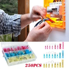 250x Heat Shrink Wire Connectors Electrical Ring Fork Spade Crimp Terminals Kit