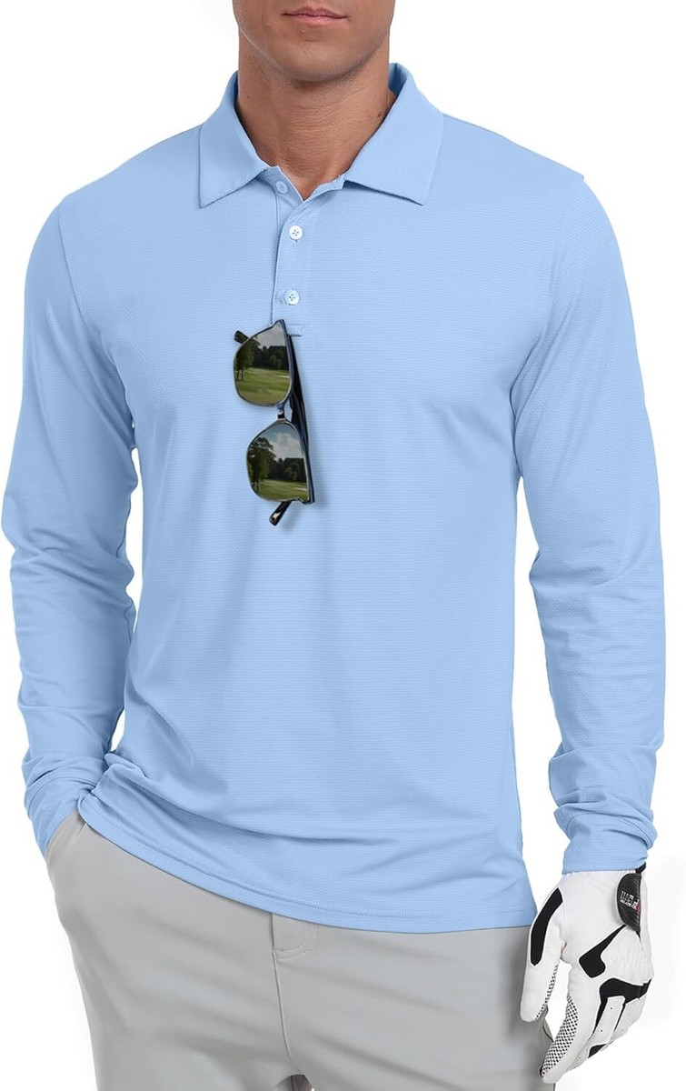 Men's Long Sleeve Golf Polo Shirt UPF 50+ Quick Dry Lightweight Athletic  Summer