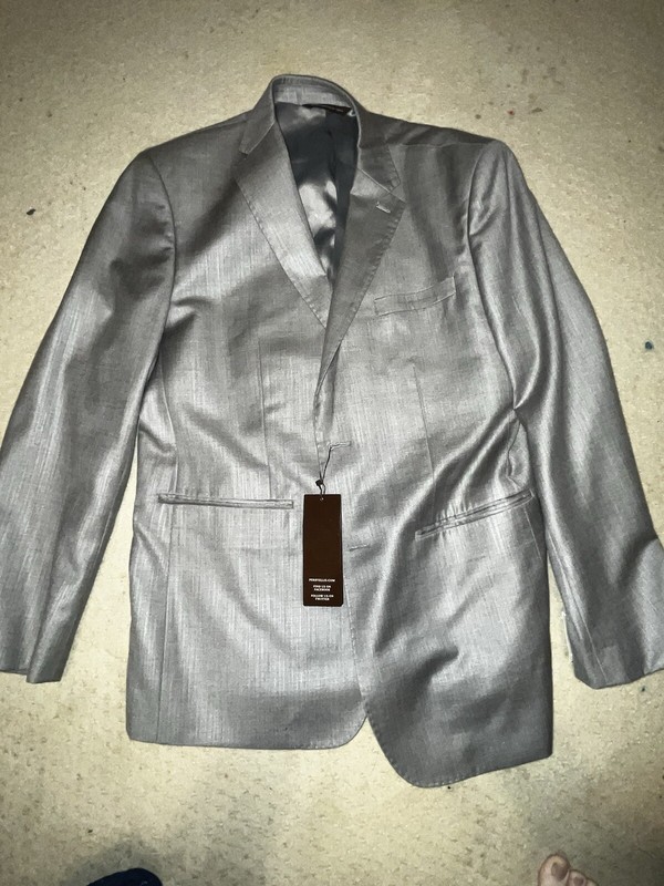 Perry Ellis Mens Principles Suit Jacket Pewter Pocket Lined Blazer Formal 42 SHT