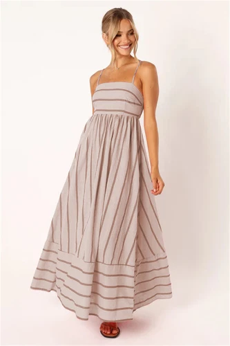 Women's Casual Basic Spaghetti Strap Maxi Dress Sleeveless Summer Strips Dresses - Picture 21 of 31