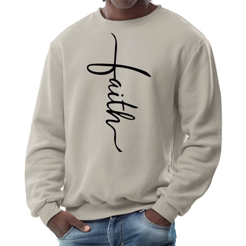 Mens Graphic Sweatshirt - Faith Script Cross Black Illustration - Picture 5 of 70