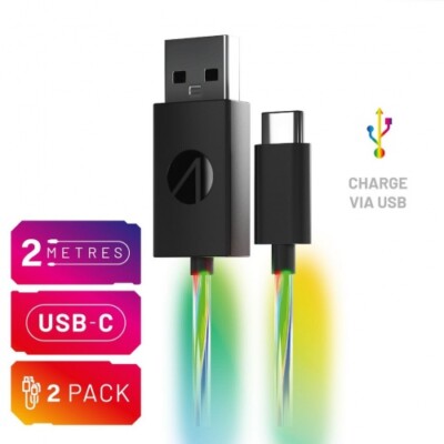 USB-C Ladekabel (2x 2m) mit LED Beleuchtung (Sony Playstation 5) (Neuwertig)