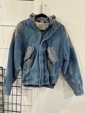 VTG Urban Equipment Blue Denim Jean Jacket Double Collar Men Med Quilted Stitch