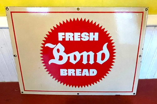 Vintage Bond frisches Brot Porzellan 19"" x 14"" Werbeschild - Bild 4 von 11