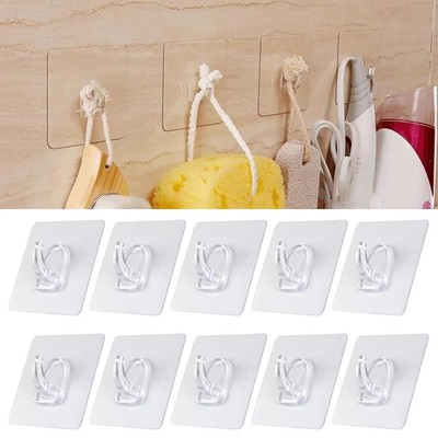 5-25pcs Self Adhesive Strong Sticky Hooks Heavy Duty Wall Hooks Clear V5L1