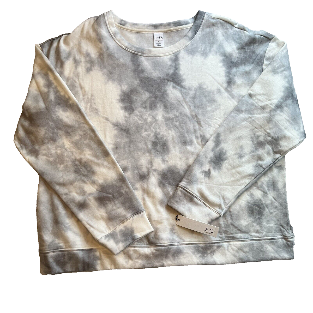 Jasmine & Ginger Cropped Crew Neck Tie dye Gray White Sweatshirt