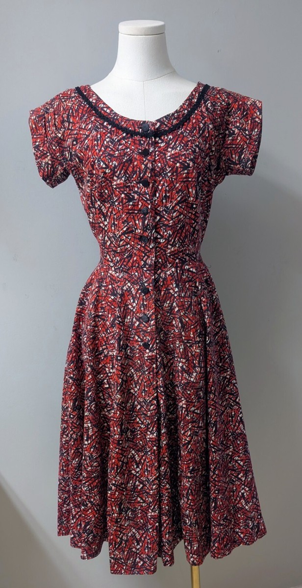Vintage 50's Nelly Don Fit And Flare Atomic Print Dress S