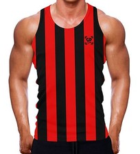 RED RETRO STRIPES MUSCLE FIT TANK VEST BODYBUILDING CLASSIC TOP WORKOUT MEN GEAR