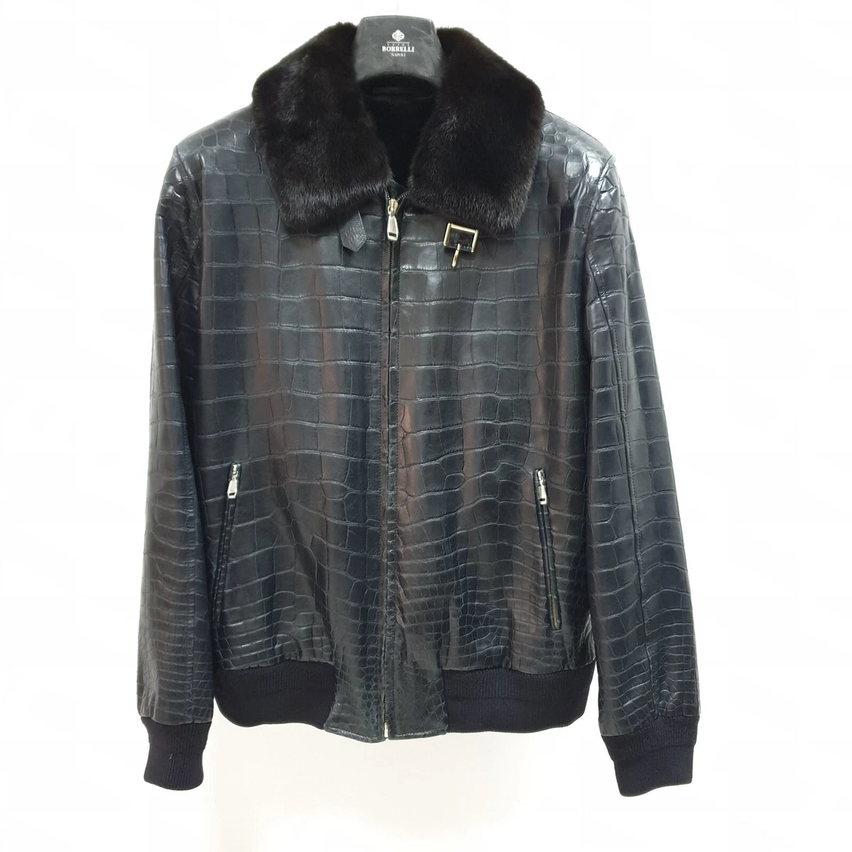 Burberry Gray Fur Collar Crocodile Leather Blouson