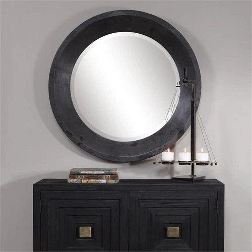 Uttermost Frazier Round Contemporary MDF and Glass Mirror in Dark Gray - Picture 2 of 7