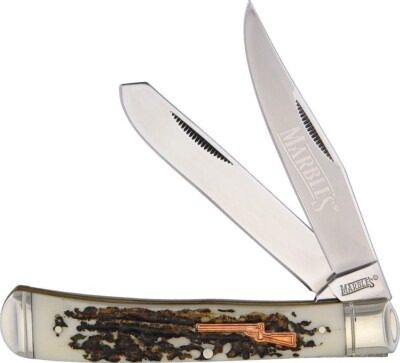 Marbles Trapper Pocket Knife Stainless Steel Blades Imitation Stag Handle 414