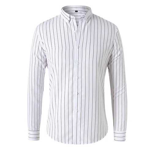Men's Dress Shirts Long Sleeves Formal Business Striped Casual Slim Shirts Tops - Picture 4 of 22