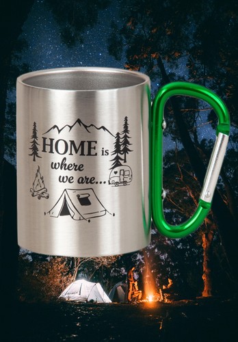 Edelstahl Thermobecher HOME IS WHERE .. Camping 200 ml Karabiner-Henkel Outdoor - Bild 6 von 7