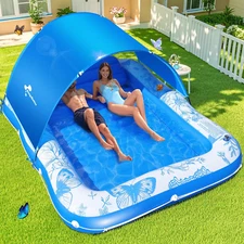 XL Inflatable Tanning Pool Lounger with Canopy,81"x60"Float for Adults,Water Bed