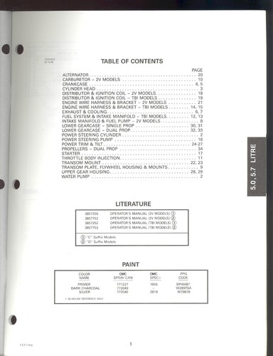 1998 OMC STERN DRIVE PARTS MANUAL 5.0 & 5.7  LITRE  MODELS - Imagen 2 de 2
