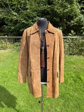 Women’s Tan Suede Embroidered Lined Coat Marked Uk12 More Like Uk16 Unbranded