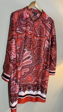 Ralph Lauren Red Paisley silky button front pullover tunic Shift Dress sz 12