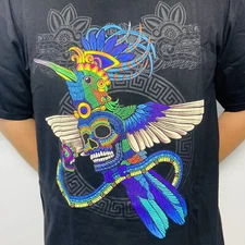 Colibri Azteca Neon Hummingbird Playera Negra Dragon's Fire Black T-Shirt Mexico
