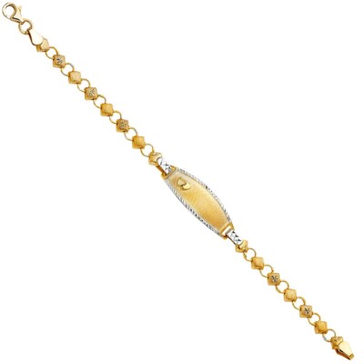 Gold 14K Tri Color Gold Valentino Diamantschliff Baby ID Armband - 6''