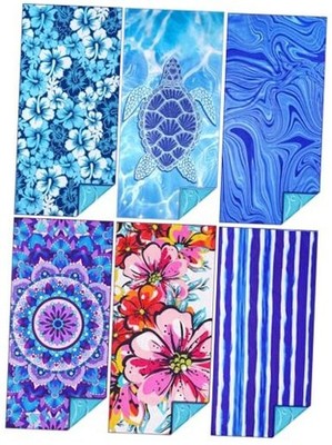 Pack Microfiber Thin Beach Towel Lightweight 71 x 32 Inches 6 6 Pcs Multi Packs