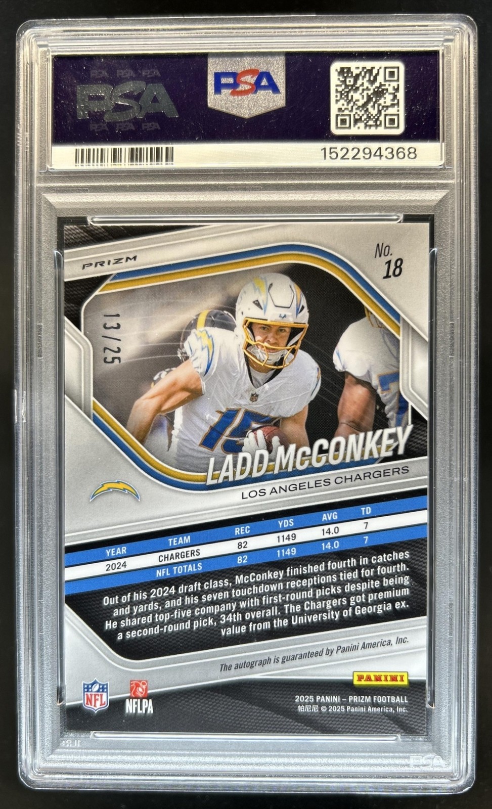2025 Panini Prizm Ladd McConkey Choice Auto #/25 Chargers PSA 10 Authentic view 2