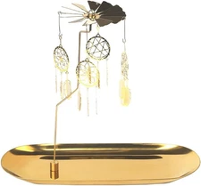 Spinning Candle Holder with Tray, Gold Metal Carousel Tea Lights Candle Holder f